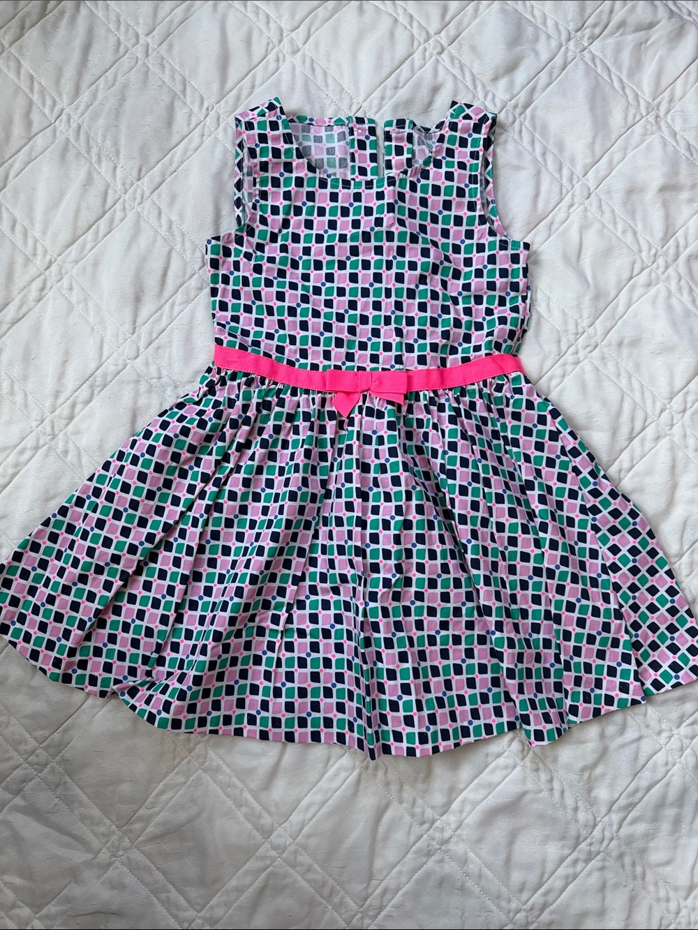 Gymboree Pink, Green & Navy Geometric Print Sleeveless Dress with Hot Pink Belt